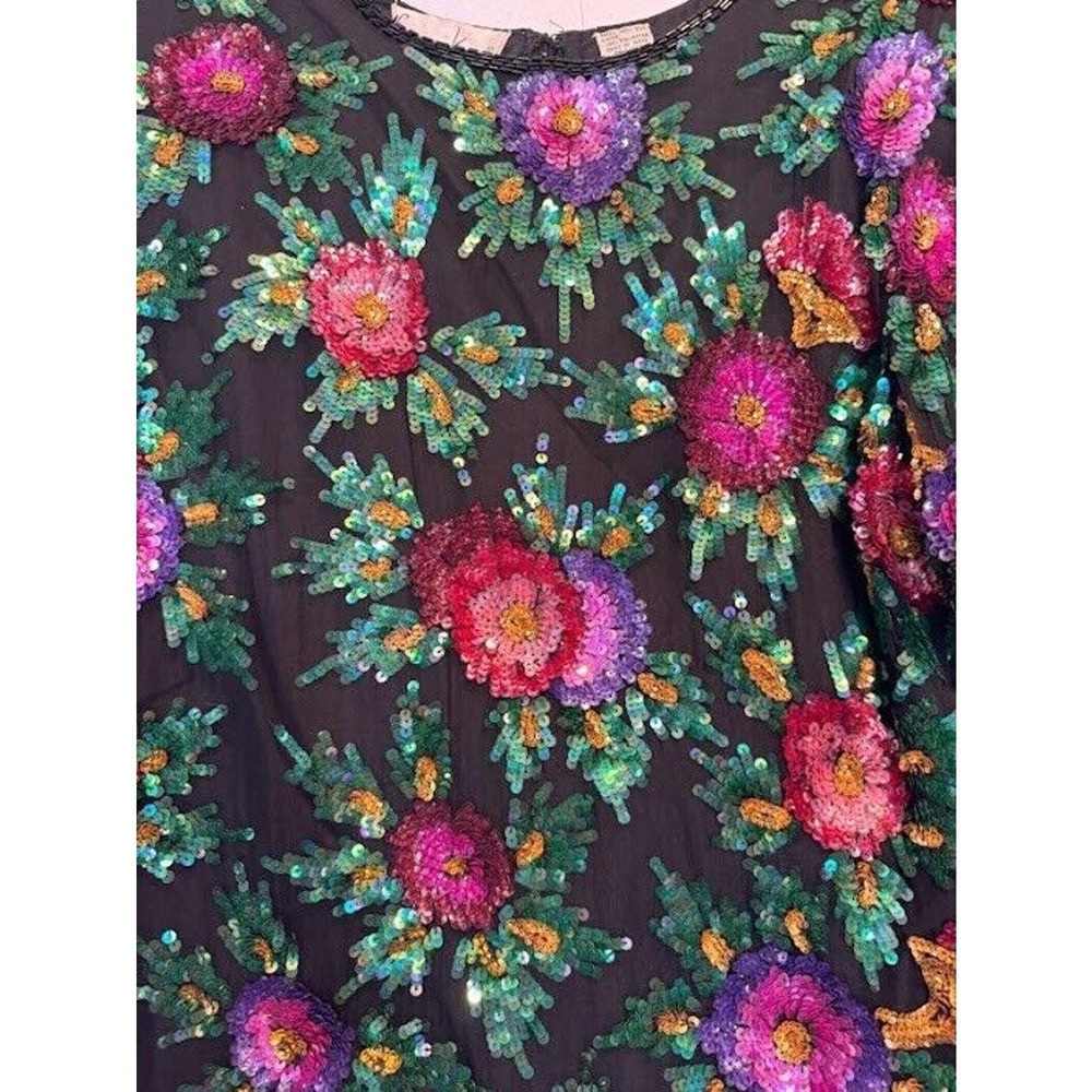 Laurence Kazar Beaded Top Womens‎ Size PM Silk Floral Vintage Zip Up - Picture 6 of 15